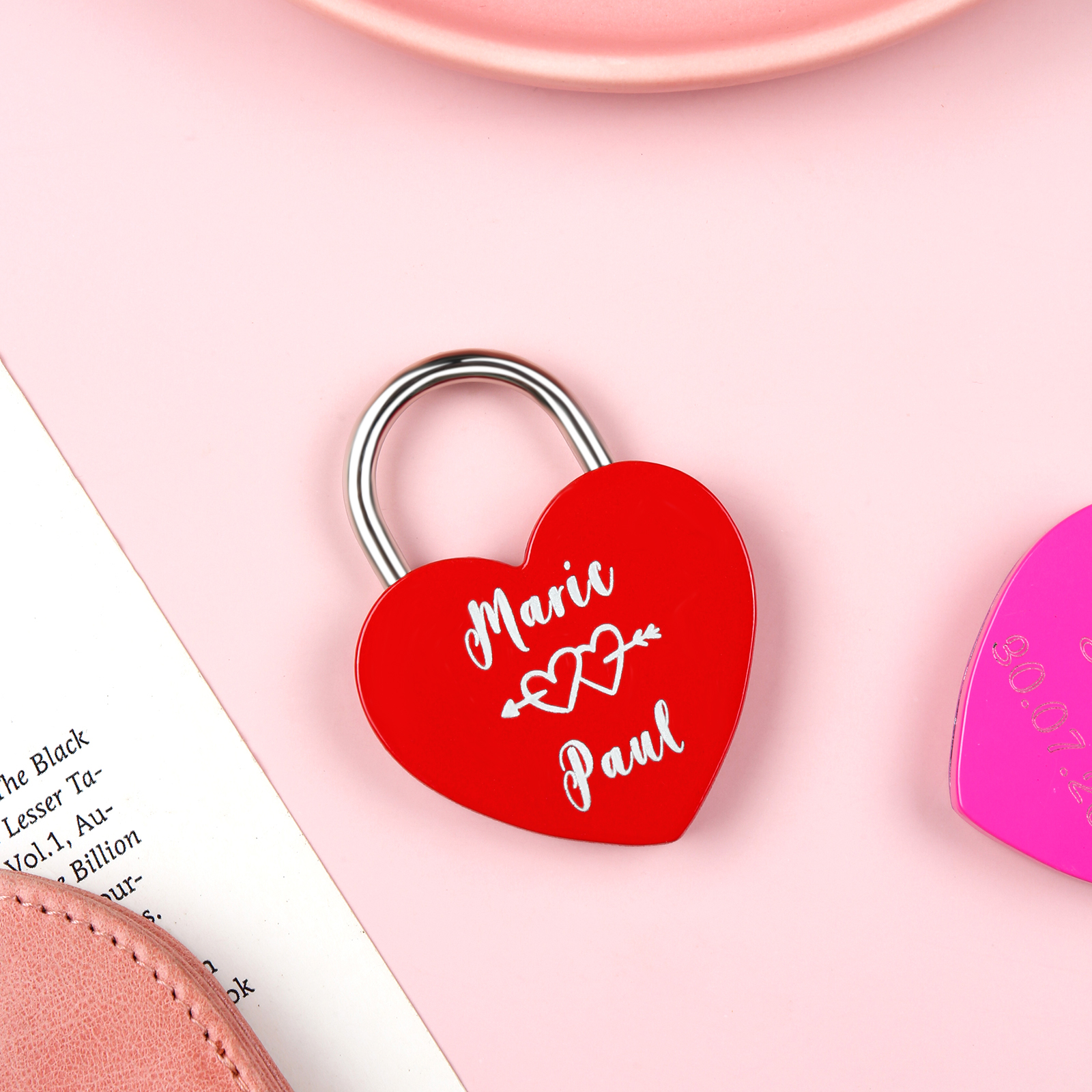 Personalised Double Heart Engraved Love Lock Custom Names Padlocks Gifts For Couple-Jessemade AU