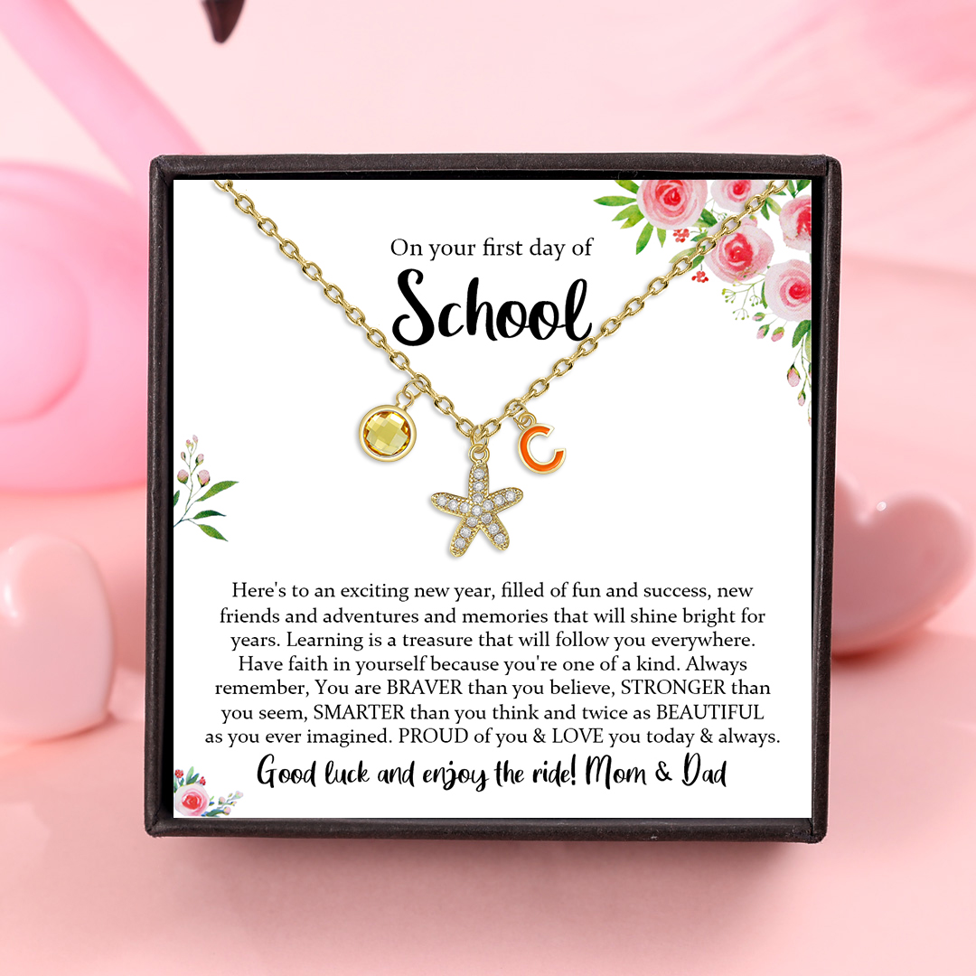 Back To School Personalised Star Necklace Custom Birthstone and Letter Necklace-Jessemade AU
