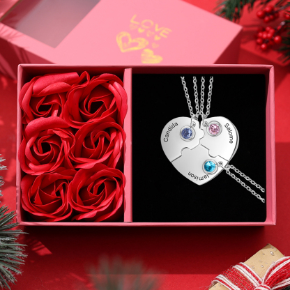 Personalised Puzzle Necklace With Birthstone Custom 3 Names Gifts For Mom BBF Friendship Style-Jessemade AU