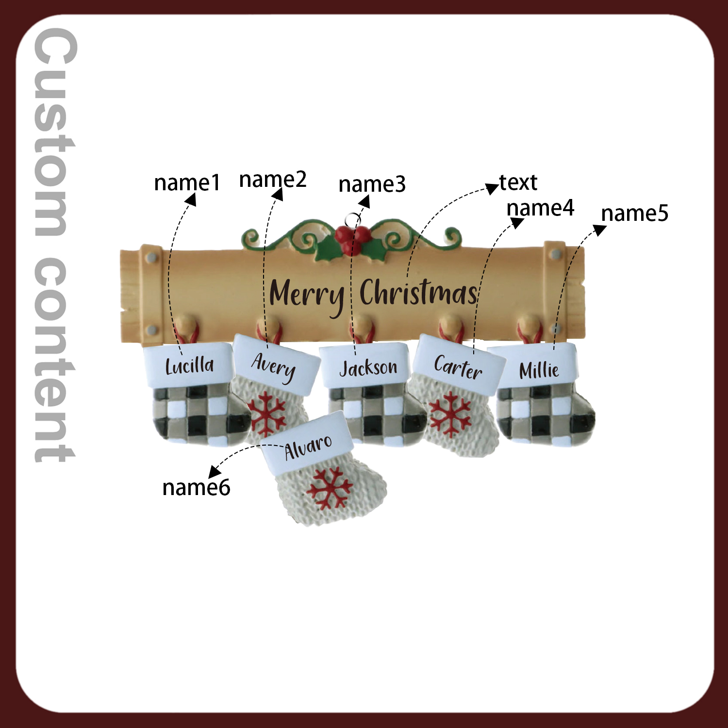6 Names - Personalised Christmas Stockings Ornaments Customised Name & Text Christmas Decor Wooden Gifts for Family Friends-Jessemade AU