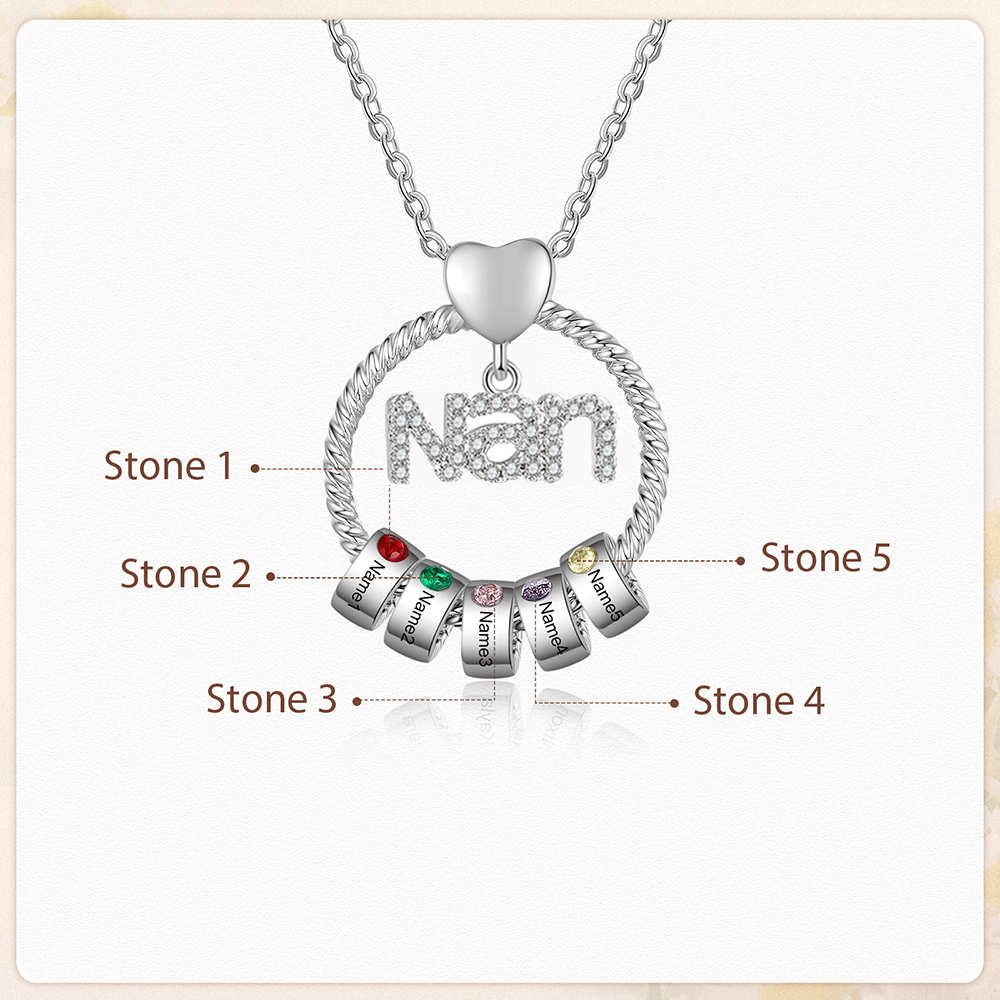5 Names - Personalised Nan Necklace Custom Names & Birthstones Circle Pendant Necklace Gift for Grandma Nanna-Jessemade AU