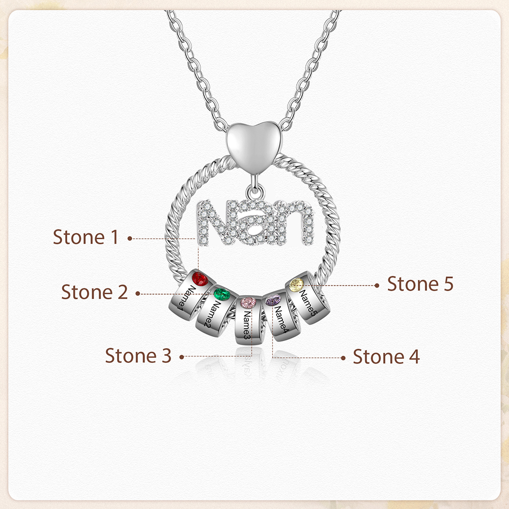 5 Names - Personalised Nan Necklace Custom Names & Birthstones Circle Pendant Necklace Gift for Grandma Nanna-Jessemade AU