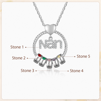 5 Names - Personalised Nan Necklace Custom Names & Birthstones Circle Pendant Necklace Gift for Grandma Nanna-Jessemade AU