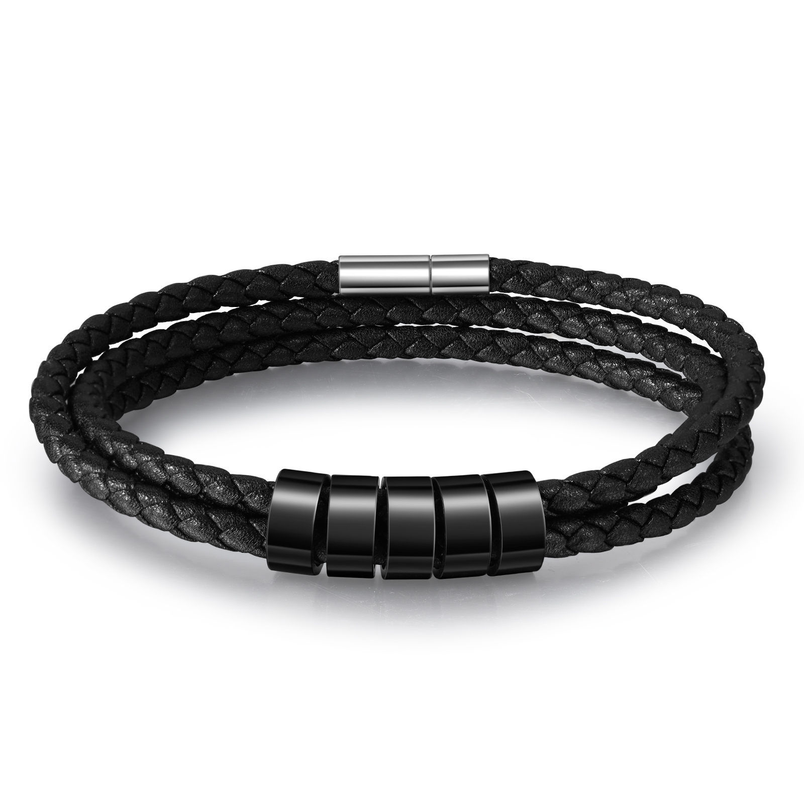 Father's Day Gift Men Braided Leather Bracelets with 5 Beads Bracelet Gifts for Him-Jessemade AU