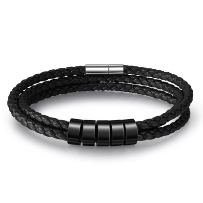 Father's Day Gift Men Braided Leather Bracelets with 5 Beads Bracelet Gifts for Him-Jessemade AU