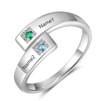 Personalised Ring With 2 Birthstones Engraved Names Ring Gift For Women-Jessemade AU