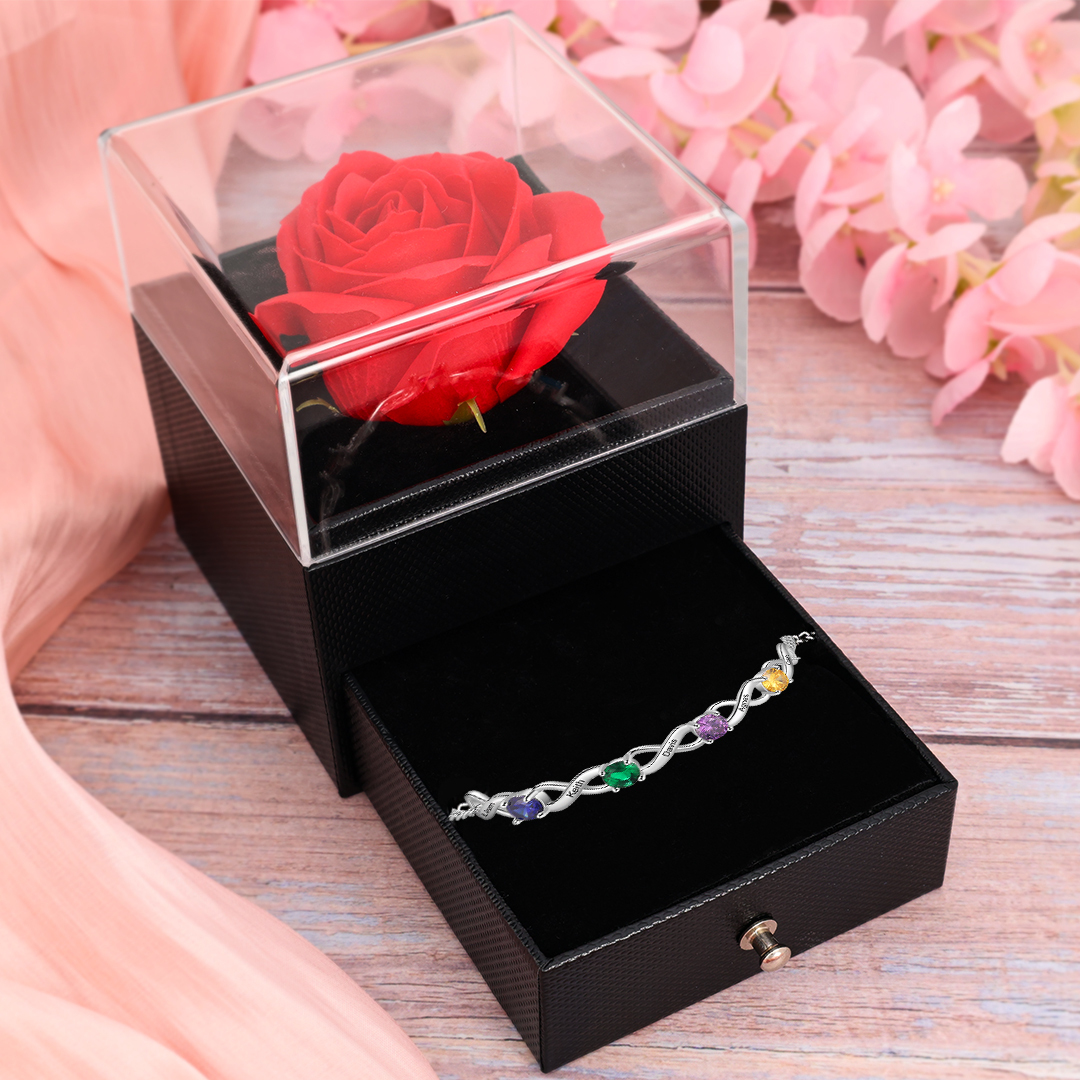Personalised Infinity Bracelet Custom 4 Birthstones & 5 Names Bracelet Birthday Gift for Her-Jessemade AU
