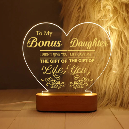 To My Bonus Daughter Night Light "Life Gave Me The Gift of You" Wooden LED Lamp-Jessemade AU