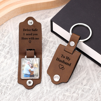 Personalised Photo Keychain Custom Text Leather Keyring Valentine's Day Gift