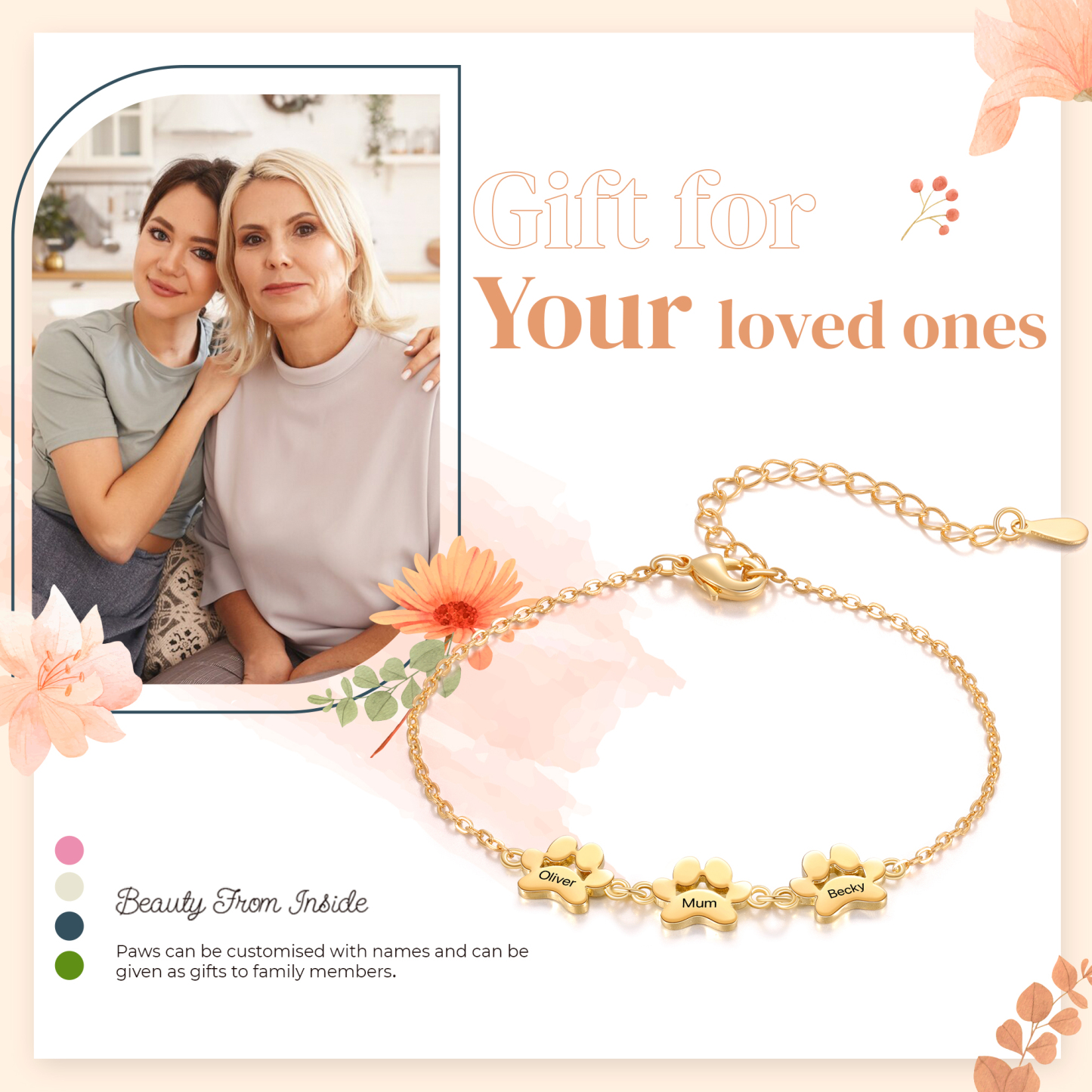 Pet Paw Custom 3 Names Bracelet Gold Adjustable Bracelet Dog Cat Paw Personalised Birthday Gift for Her-Jessemade AU