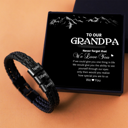 Personalised Braided Leather Bracelet Engraved 3 Names Men's Bracelet Gifts For Him-Jessemade AU
