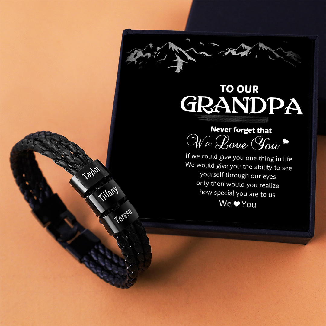 Personalised Braided Leather Bracelet Engraved 3 Names Men's Bracelet Gifts For Him-Jessemade AU