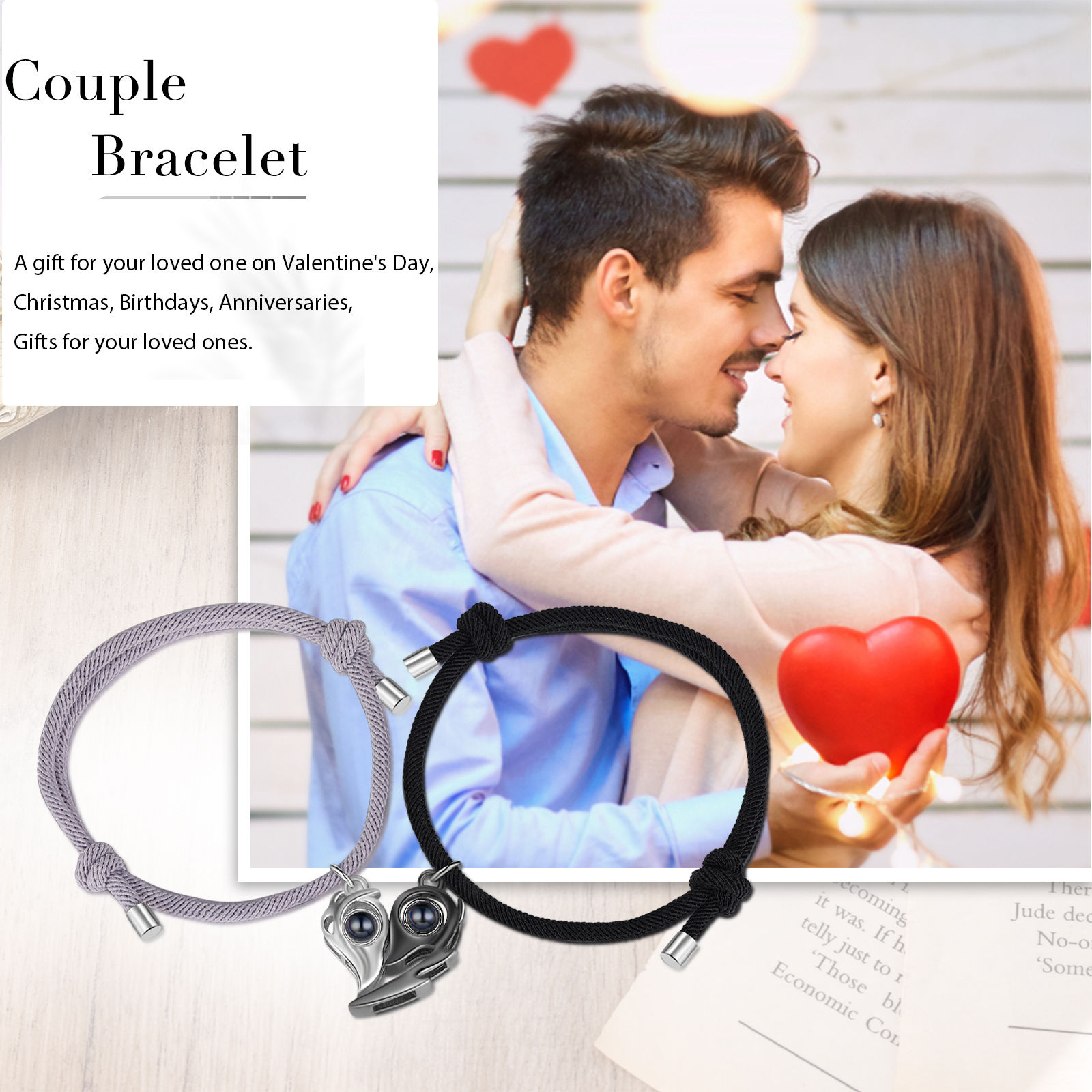 Personalised Magnetic Projection Bracelet Custom Photo Heart Couple Bracelet Creative Gift for Her-Jessemade AU