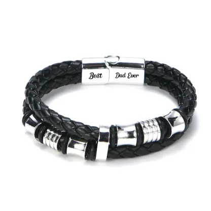 To My Dad, Inspirational Leather Bracelet Bangle with Message Card Gifts For Him-Jessemade AU