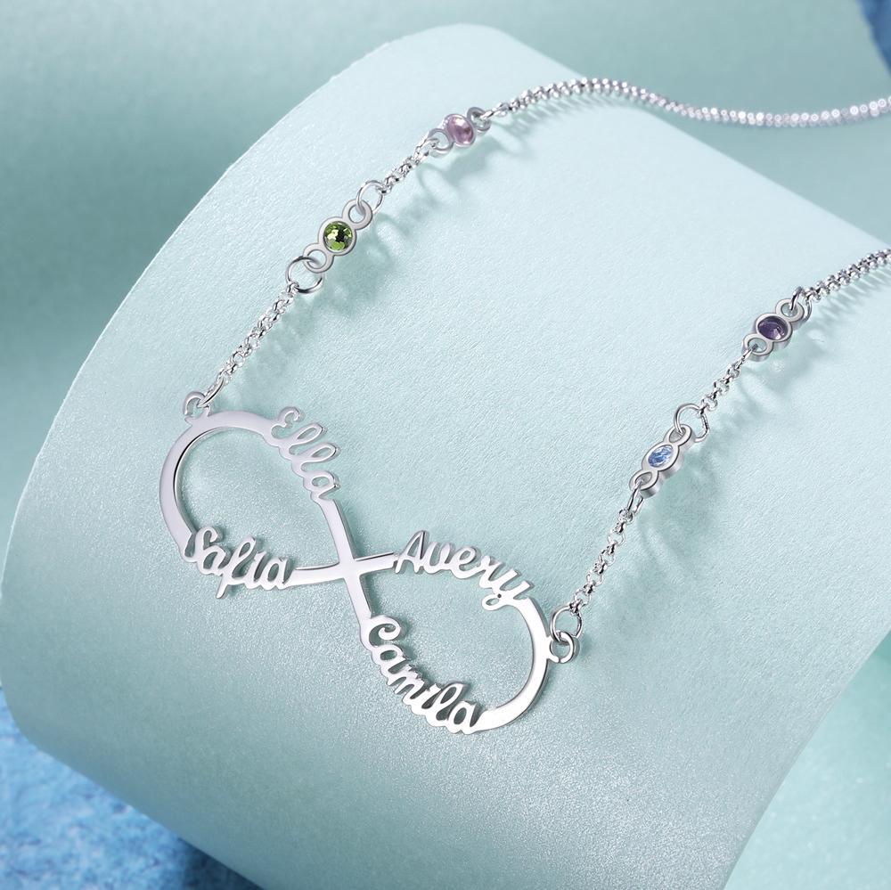 Personalised Infinity Necklace With Birthstone Custom 4 Names Necklace Gift For Her-Jessemade AU