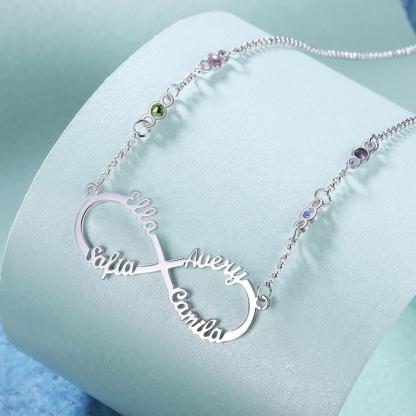 Personalised Infinity Necklace With Birthstone Custom 4 Names Necklace Gift For Her-Jessemade AU
