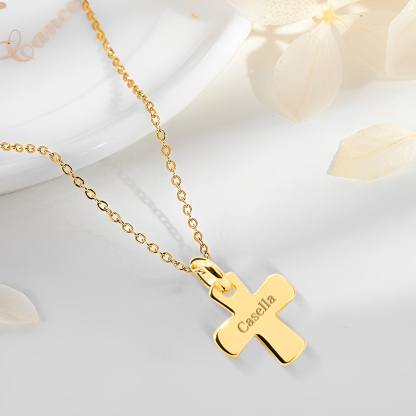 Personalised Cross Pendant Necklace with Name Stainless Steel Necklace Gold Gift for Boys Girls-Jessemade AU