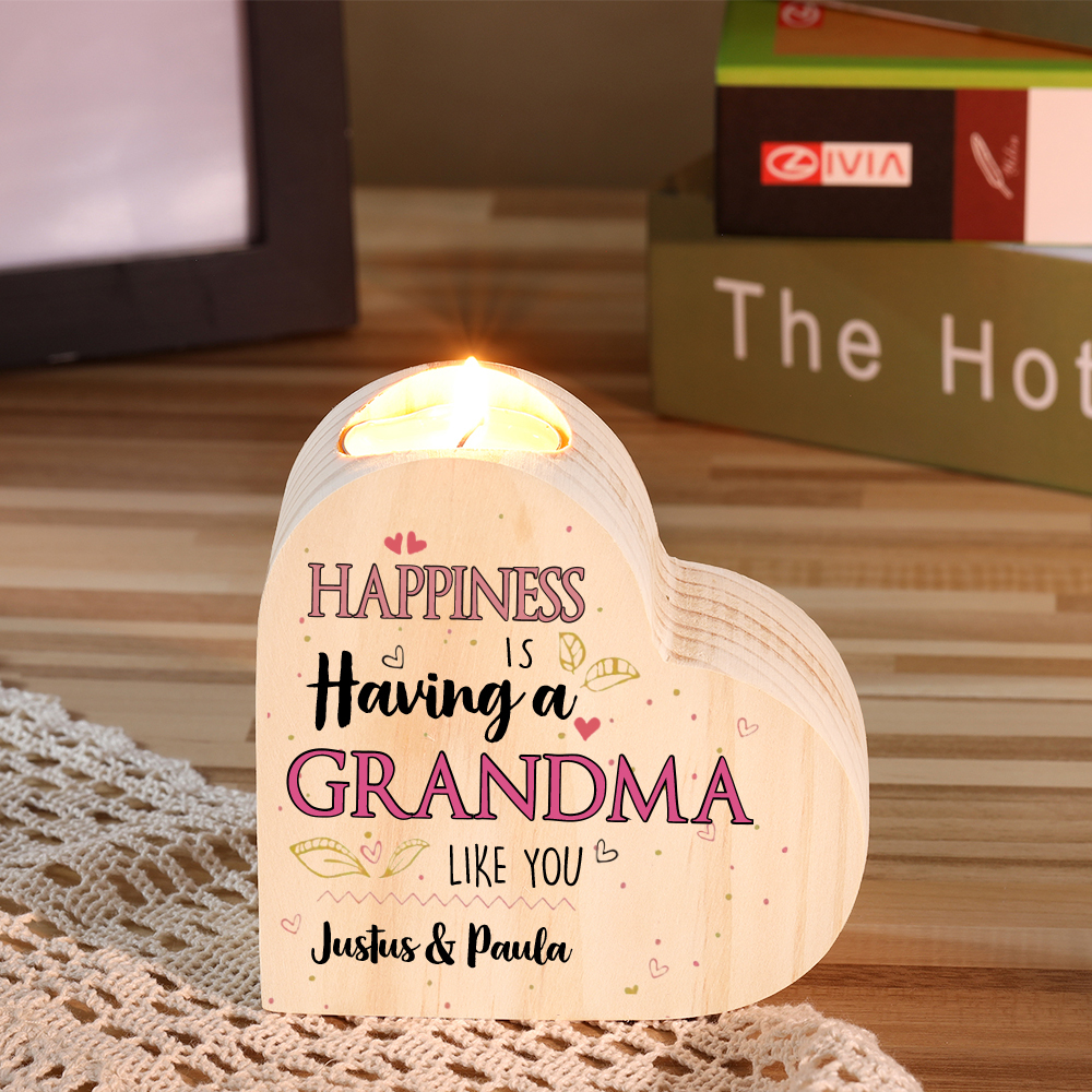 Custom Heart Candle Holder To My Grandma Flower Wooden Candlestick Happiness Is Having a Grandma Like You-Jessemade AU