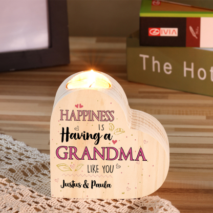 Custom Heart Candle Holder To My Grandma Flower Wooden Candlestick Happiness Is Having a Grandma Like You-Jessemade AU