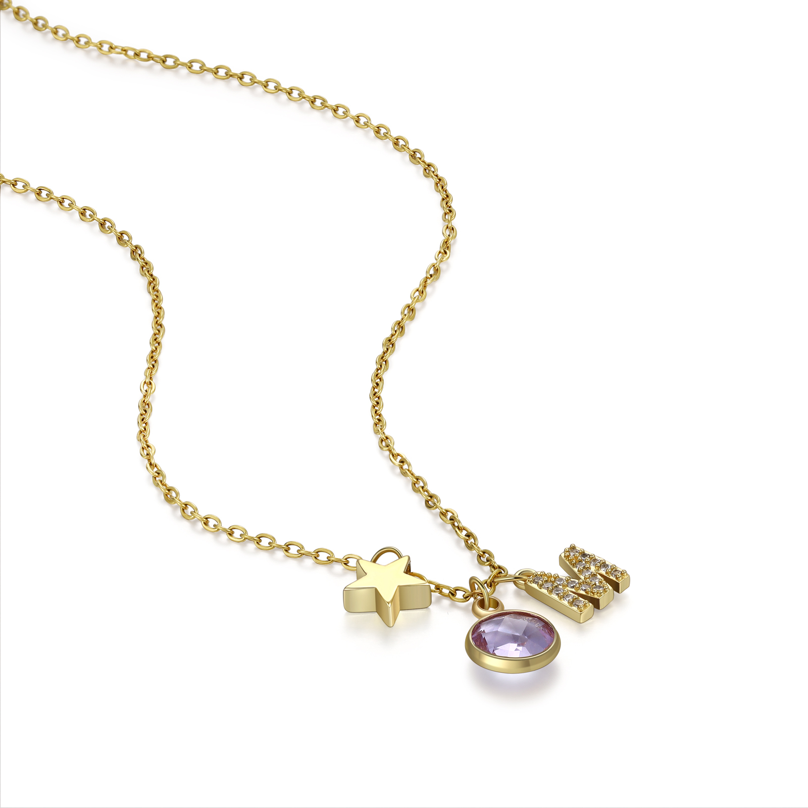 Personalised Necklace Custom Birthstone and Initial Kid's Star Pendant Necklace-Jessemade AU