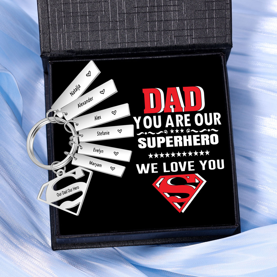 Custom Superhero Dad Sign Keychain Engrave 6 Names For Dad-Jessemade AU
