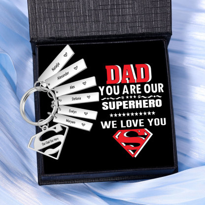 Custom Superhero Dad Sign Keychain Engrave 6 Names For Dad-Jessemade AU