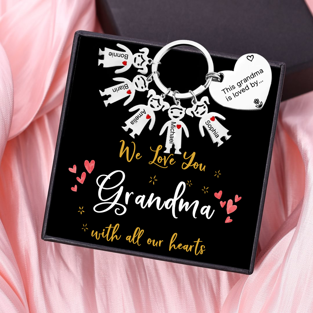 Personalised Keychain with Kid Charm Engraved 5 Names Family Keychain for Grandma-Jessemade AU