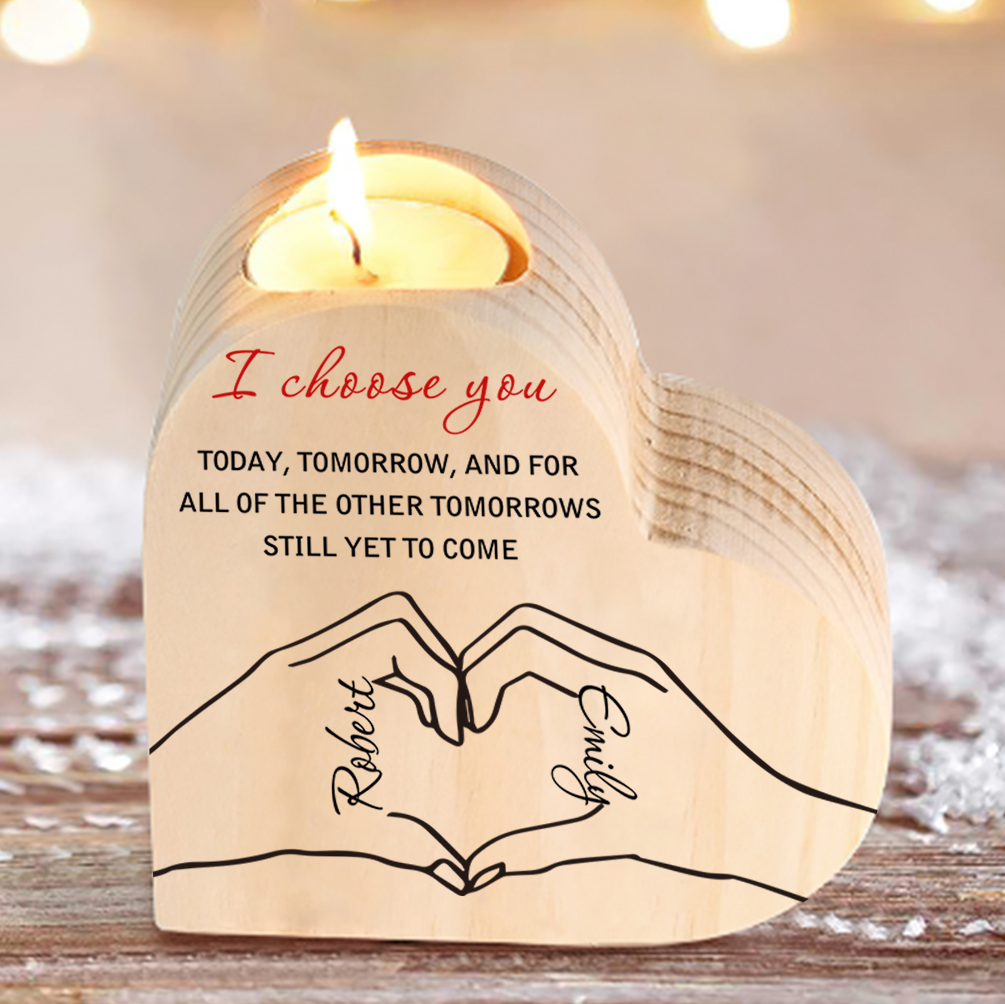 Personalised Heart Candle Holder Custom 2 Names Wooden Candlesticks Valentine's Day Gift for Couples -Jessemade AU
