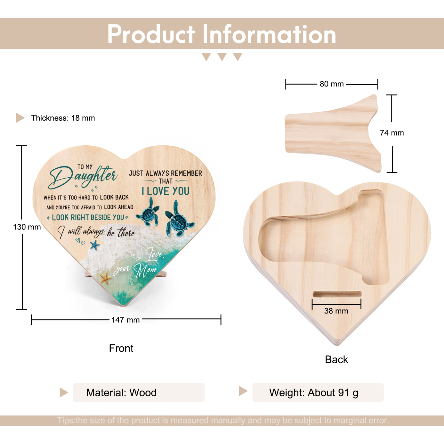 To My Daughter Always Remember That I Love You Wooden Heart Keepsake Desktop Ornament-Jessemade AU