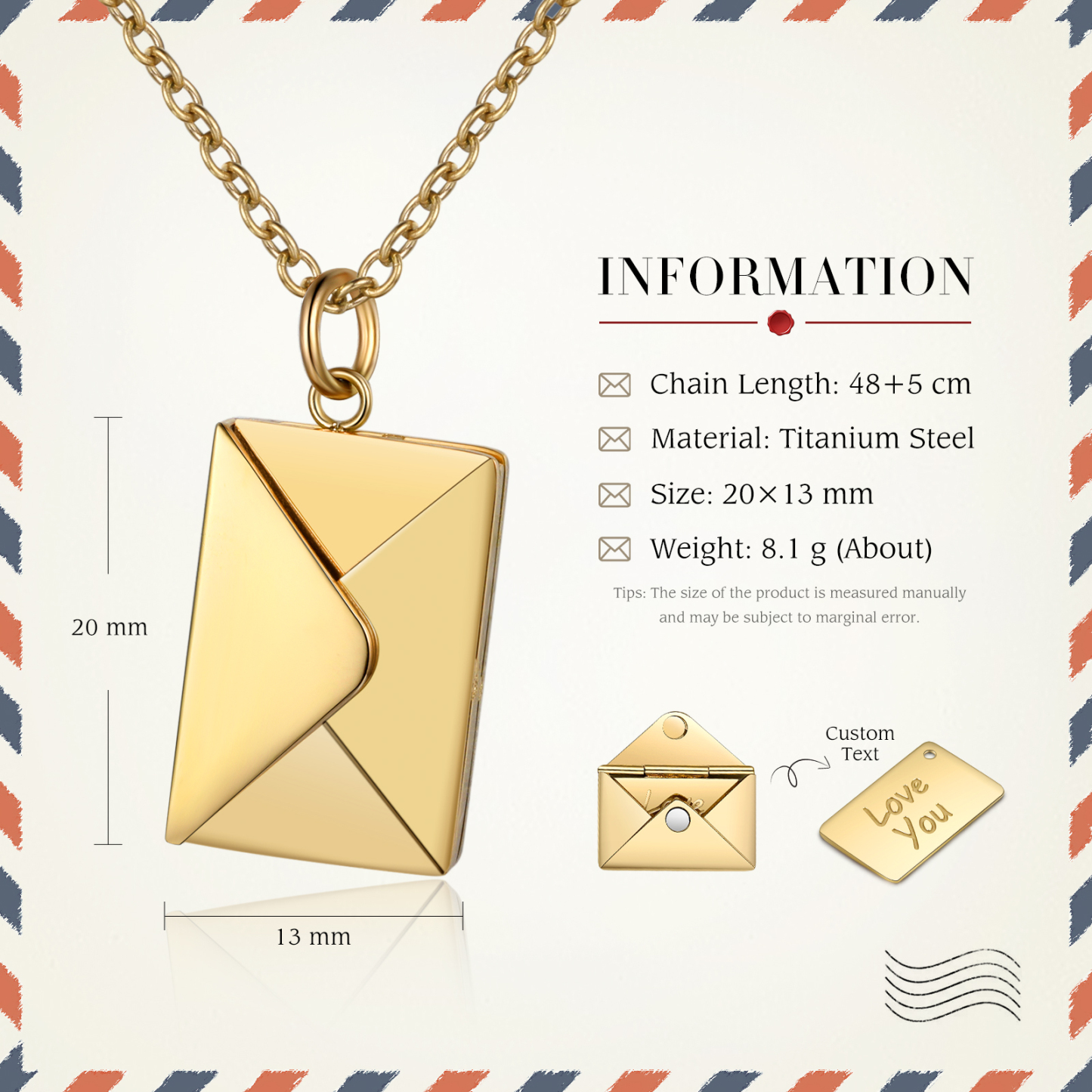 Personalised Envelope Locket Necklace Engrave Secret Love Letter Necklace Romantic Gifts-Jessemade AU