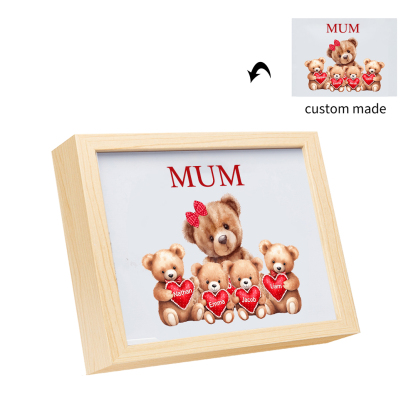 Personalised Frame Night Light Custom 1 Text  & 4 Names Teddy Bears Family Ornament Gifts for Mother/Grandma-Jessemade AU