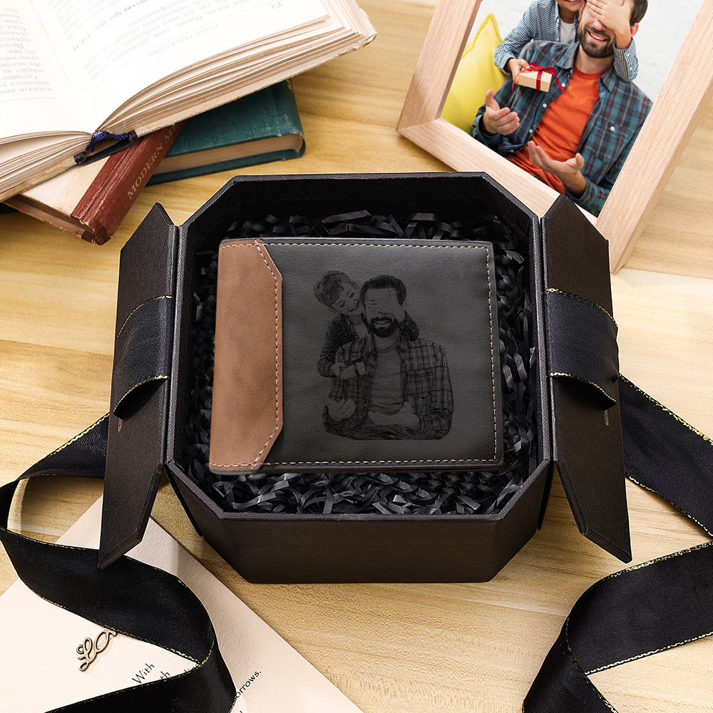 Personalised Leather Wallet Engraved Photo Short Purse Gifts For Men