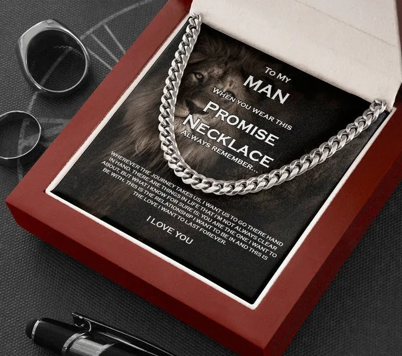 To My Man-Cuban Link Chain Necklace Promise Necklace Gift Set "You are The One I Want to be With"-Jessemade AU