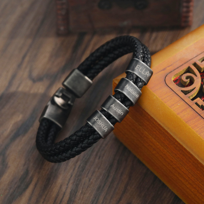 Personalised Men Leather Bracelet with 4 Names Beaded Wrap Bracelet Retro Style For Him-Jessemade AU