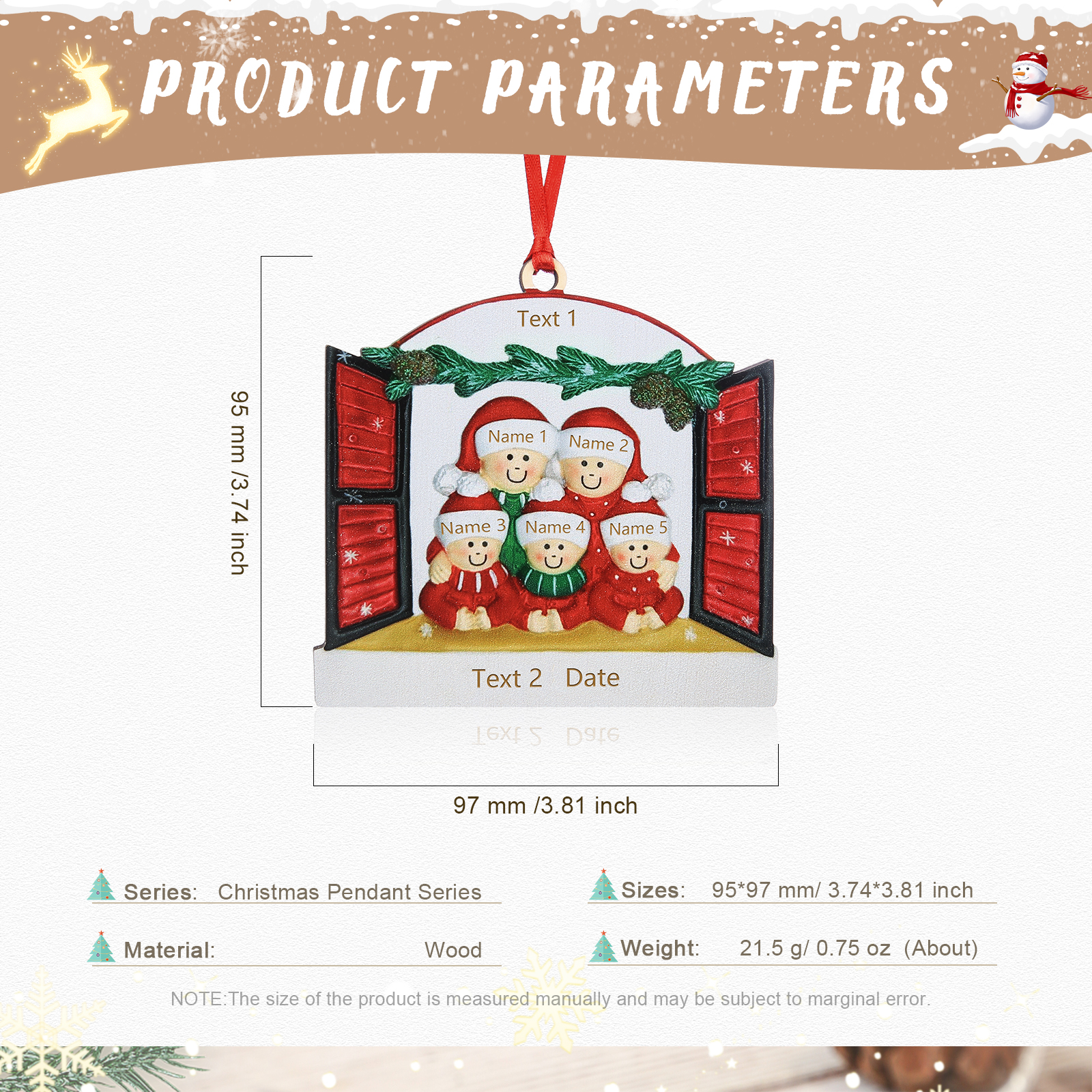 5 Names - Personalised Wooden Christmas Ornaments Customised Text & Date Xmas Decor Gifts for Family Friends-Jessemade AU