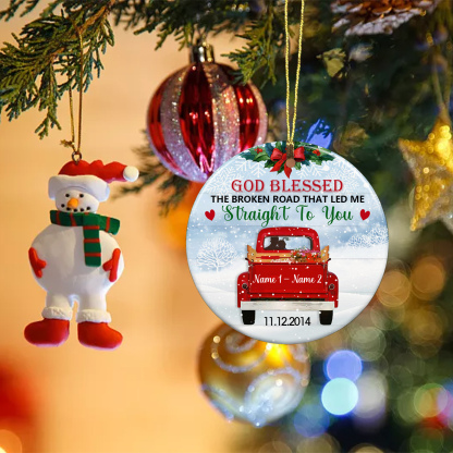 2 Names - Personalised Wooden Christmas Ornaments Customised Name & Date Couple Red Truck Christmas Circle Ornament-Jessemade AU