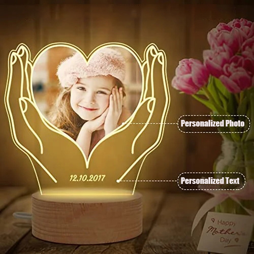 Personalised Heart-Shaped Night Light Customised Photo & Text LED Lamp Gift for Family/Friends-Jessemade AU