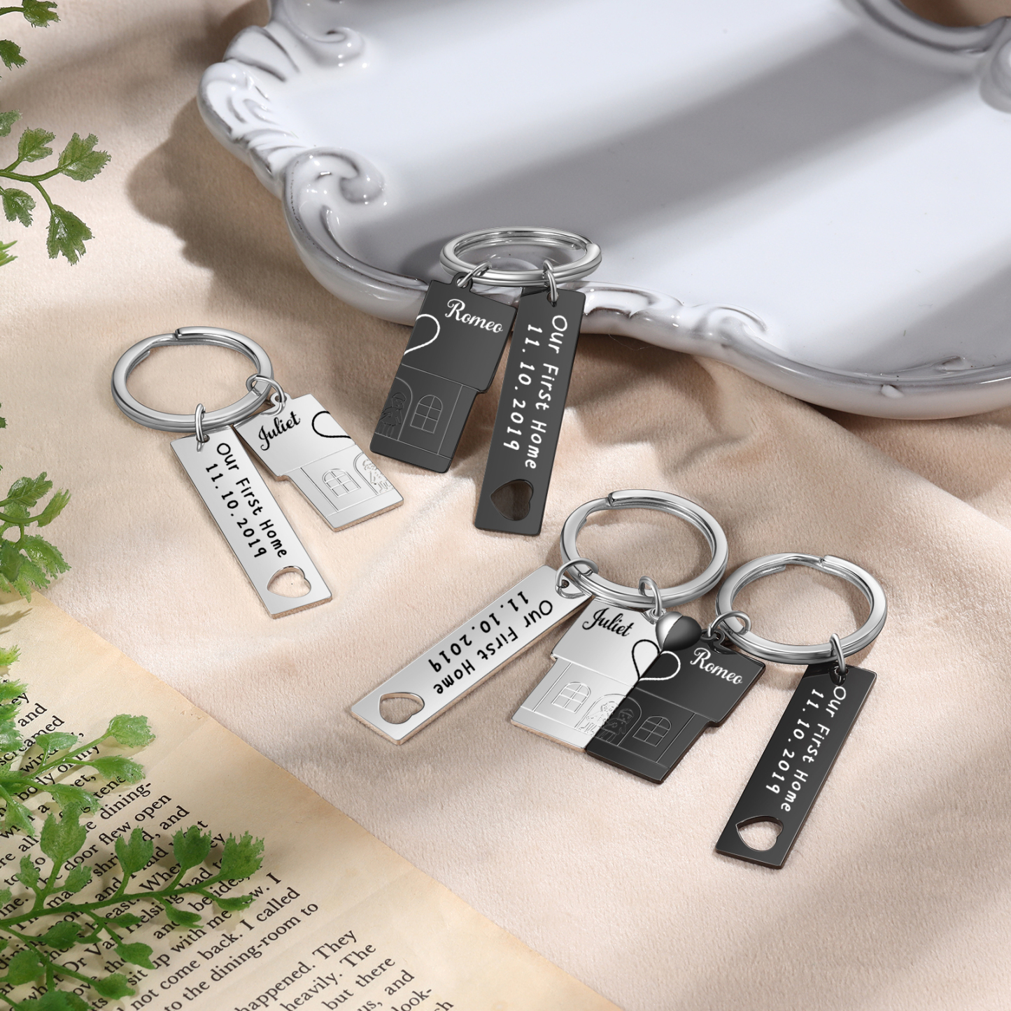 Personalised New Home Keychain Customised 2 Names & Texts Keyring Matching Gifts for Couple-Jessemade AU