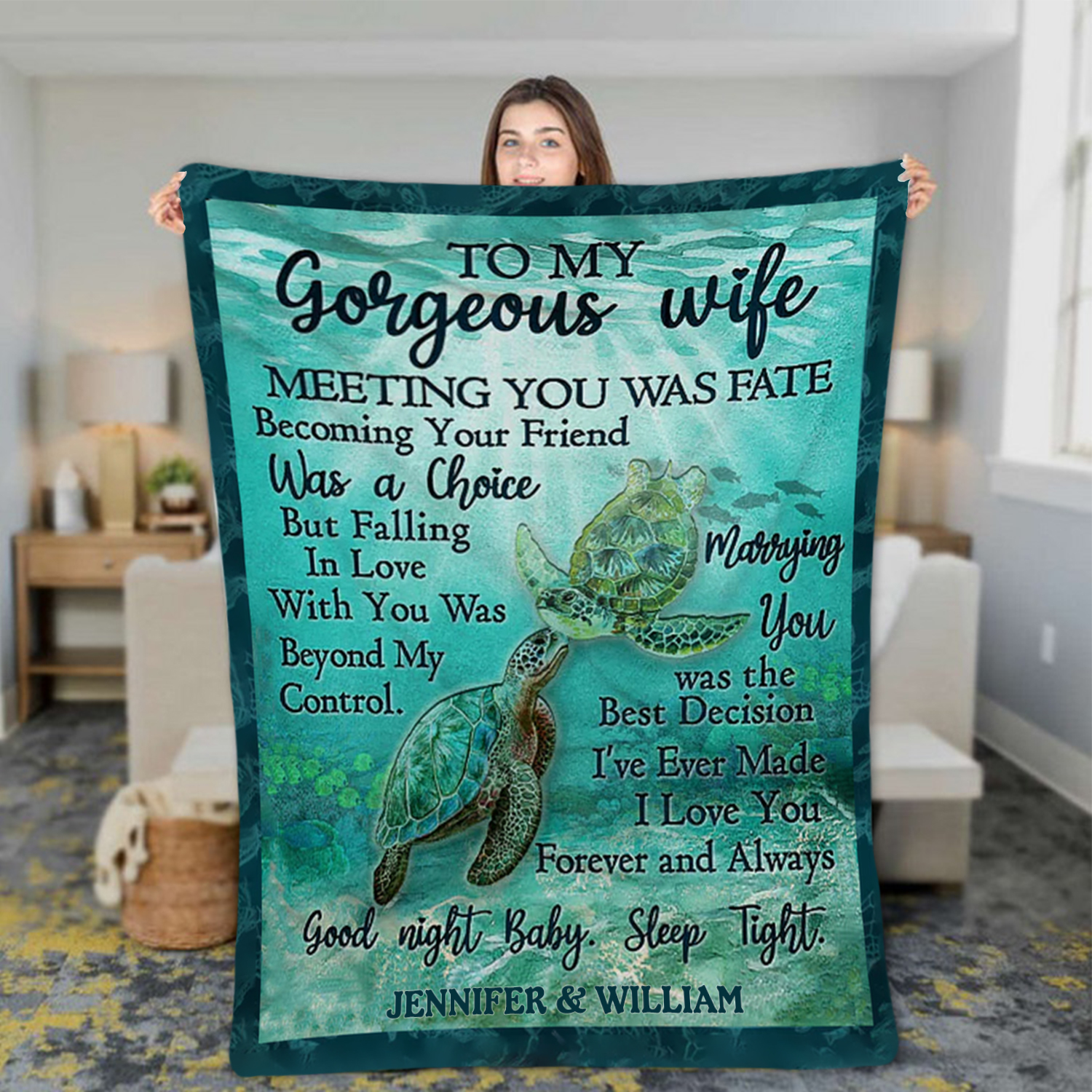 To My Gorgeous Wife Personalised Couple Blanket Sweet Gift "I love you forever and always"-Jessemade AU