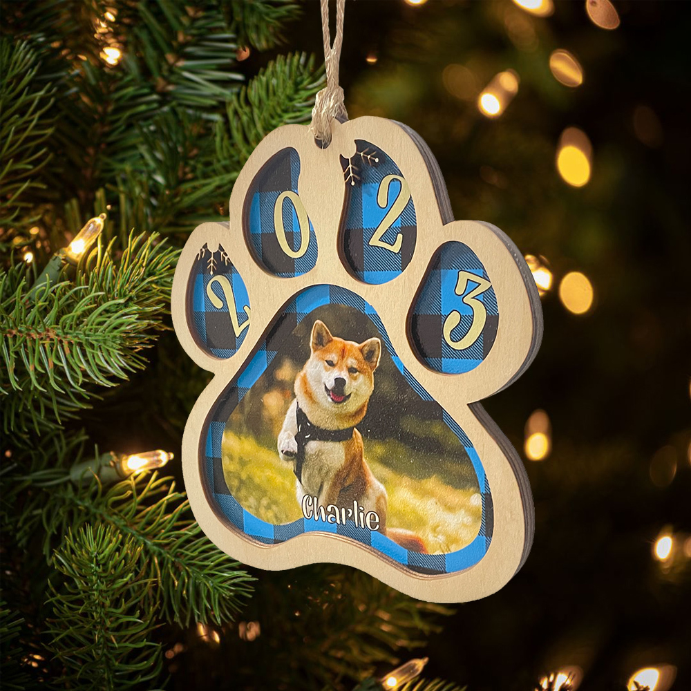 Personalised Christmas Dog Paw Ornament Custom Name & Photo & Year Christmas Gifts-Jessemade AU