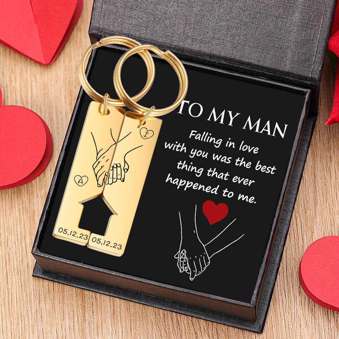 Personalised Couple Keychain Custom 2 Letters & 2 Dates Keyring Valentine's Day Anniversary Gift for Boyfriend/Girlfriend-Jessemade AU