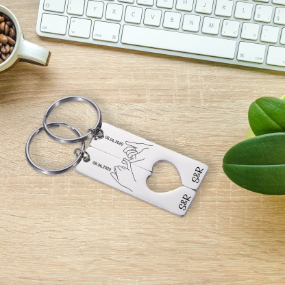 Personalised Couple Pinky Promise Keychain Set Customised Letters & Date Matching Keyring Valentine's Day Gifts For Couples-Jessemade AU