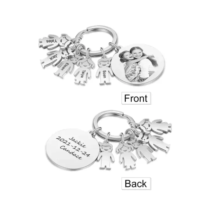5 Names - Personalised Photo Keychain with Kid Charm Custom Text Keyring Gifts for Father/Mother-Jessemade AU