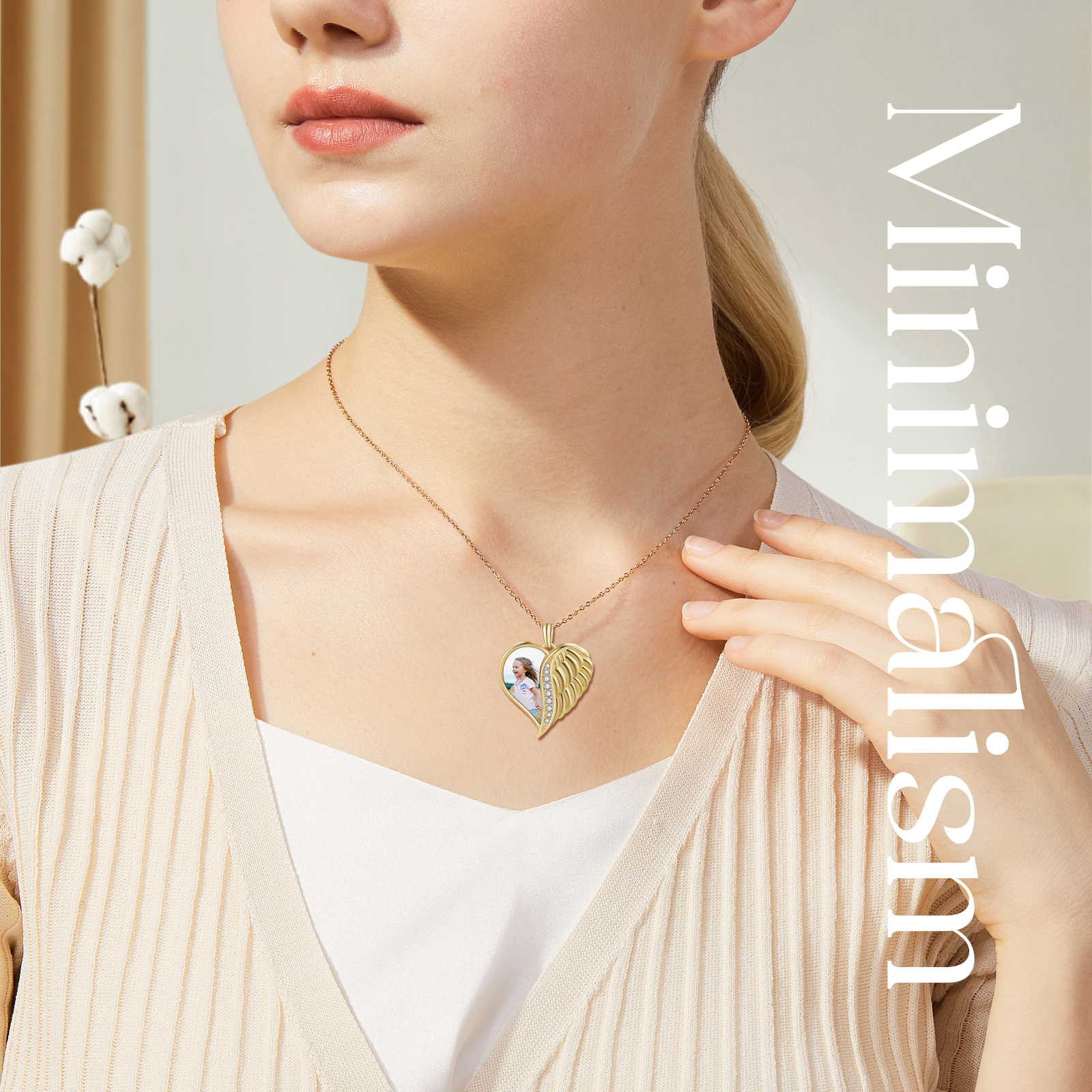 Personalised Heart Photo Necklace Custom 1 Memorial Photo Angle Wing Necklace Gifts for Her-Jessemade AU