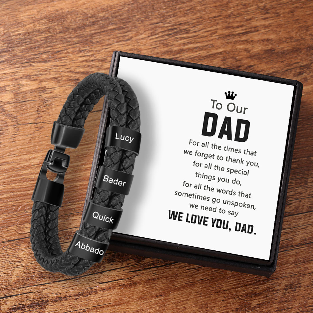 Customised Braided Leather Bracelet Engraved 4 Names Men's Bracelet for Him-Jessemade AU