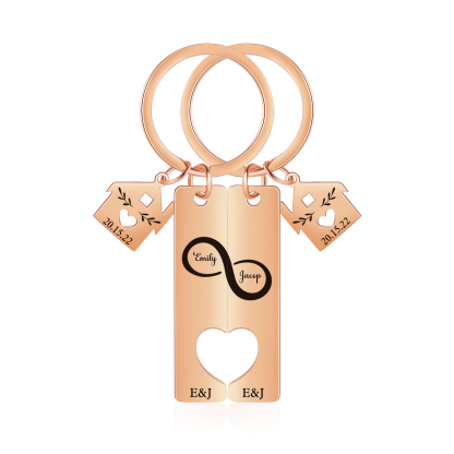 2 PCS Couple Keychain Set Custom 2 Names & Letters & Dates Keyring Infinity Keychain Romantic Personalised Gift for Him/Her-Jessemade AU