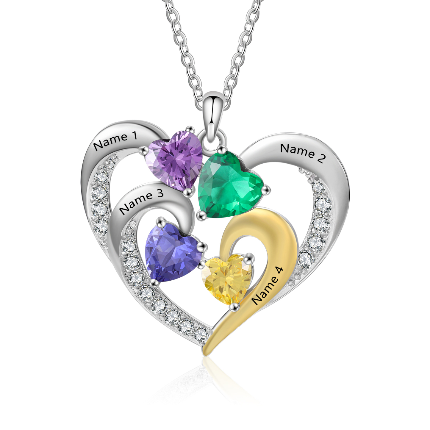 Personalised Intertwined Heart Pendant Necklace Custom 4 Birthstones & 4 Names Necklace Gifts for Her-Jessemade AU