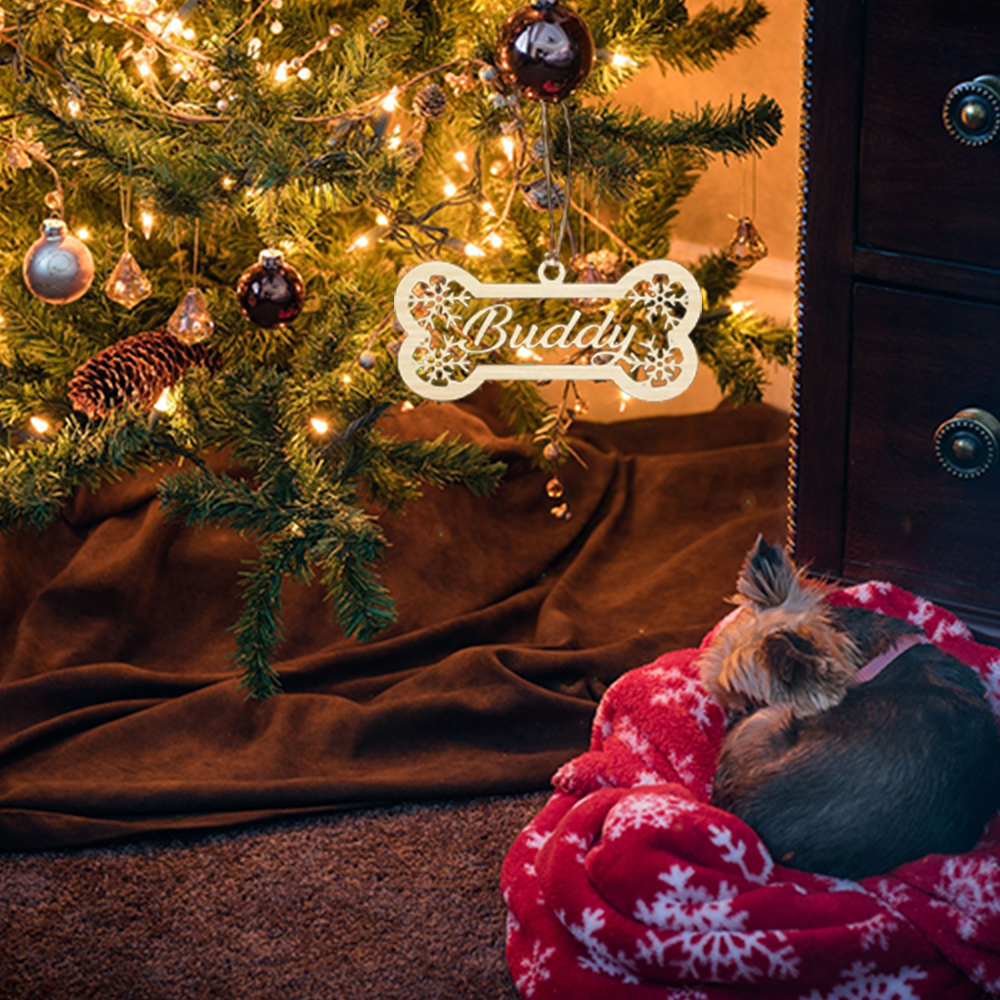 Dog Bone Ornament Personalised Name Wooden Pet Ornament Christmas Gift-Jessemade AU