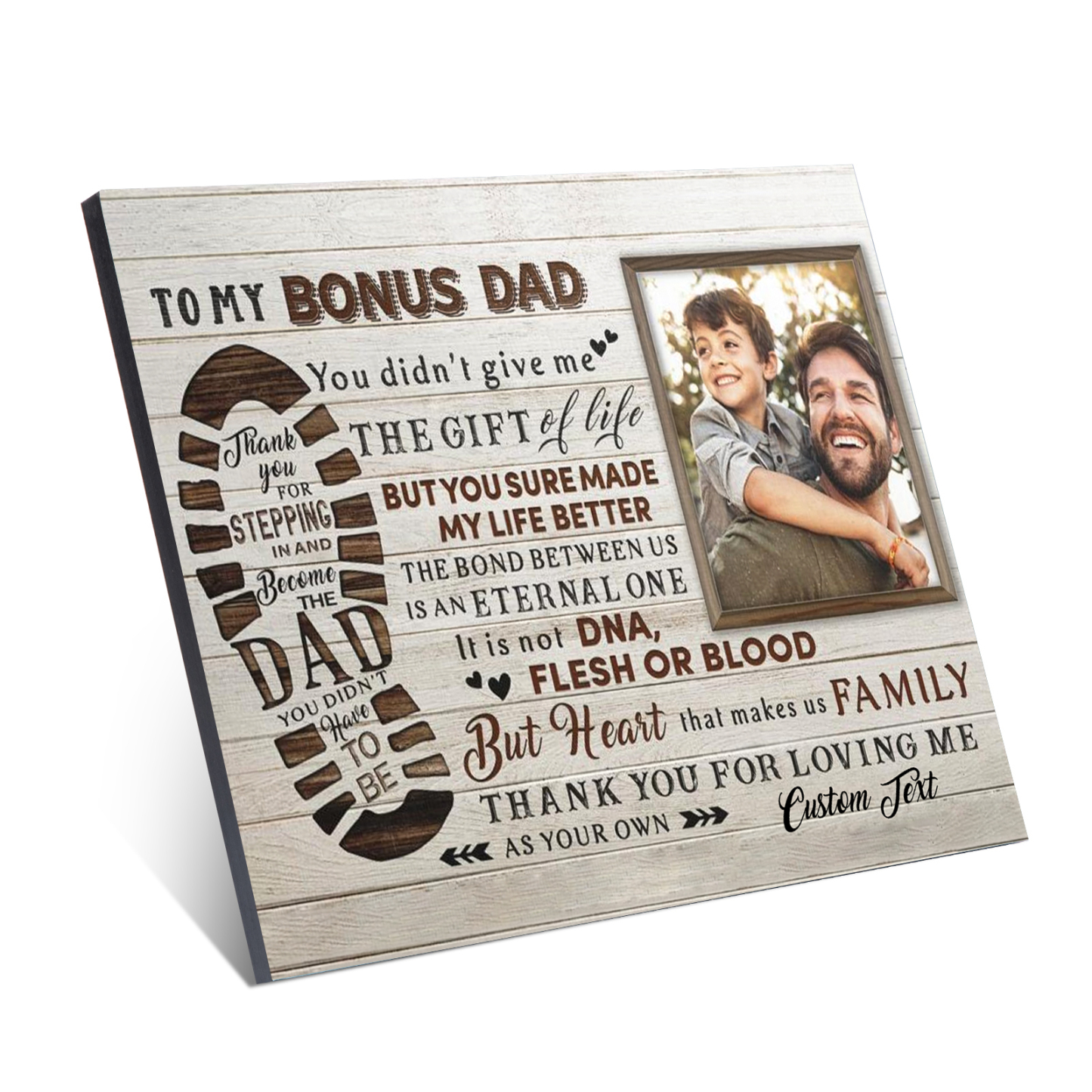 To My Bonus Dad Photo Frame Keepsake Wood Signs-Thank You For Stepping In And Become Dad-Jessemade AU