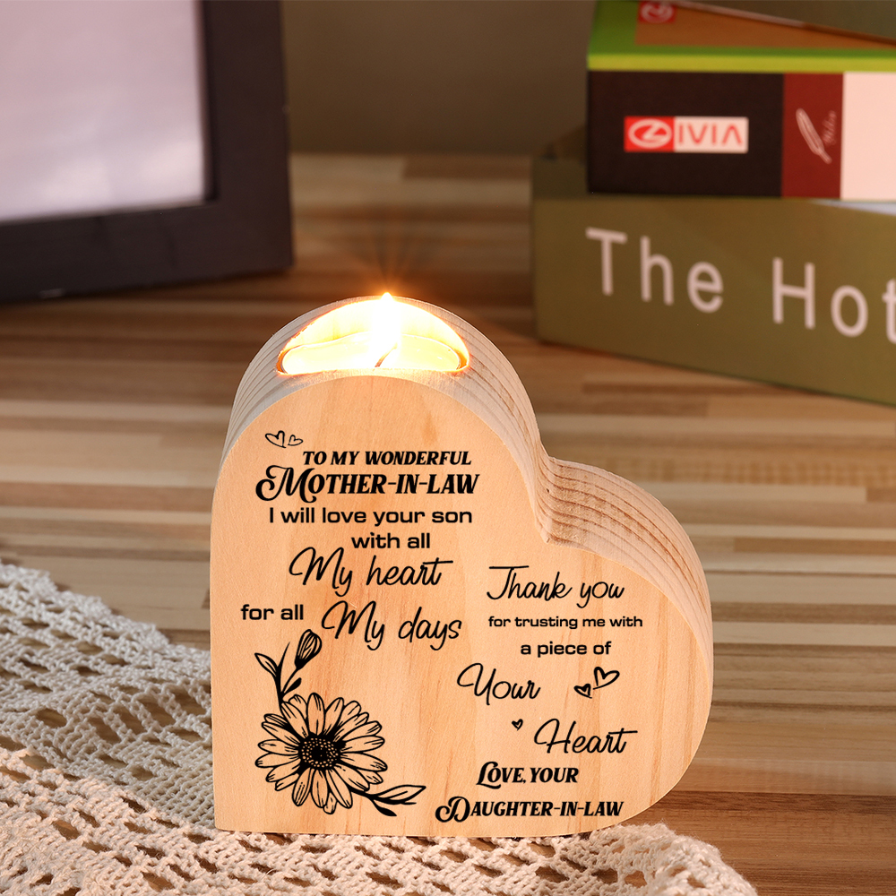 To My Mother-in-law-Wooden Heart Candle Holder Flower Candlesticks "Thank you for trusting me" Gifts For Mother-Jessemade AU